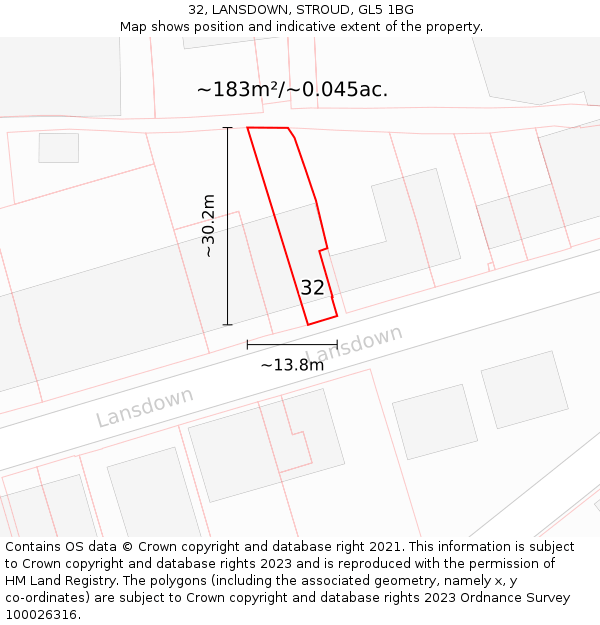 32, LANSDOWN, STROUD, GL5 1BG: Plot and title map