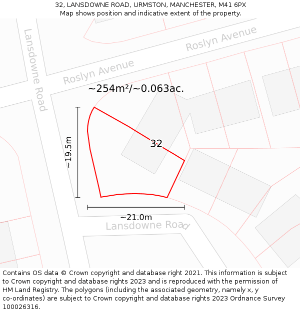 32, LANSDOWNE ROAD, URMSTON, MANCHESTER, M41 6PX: Plot and title map