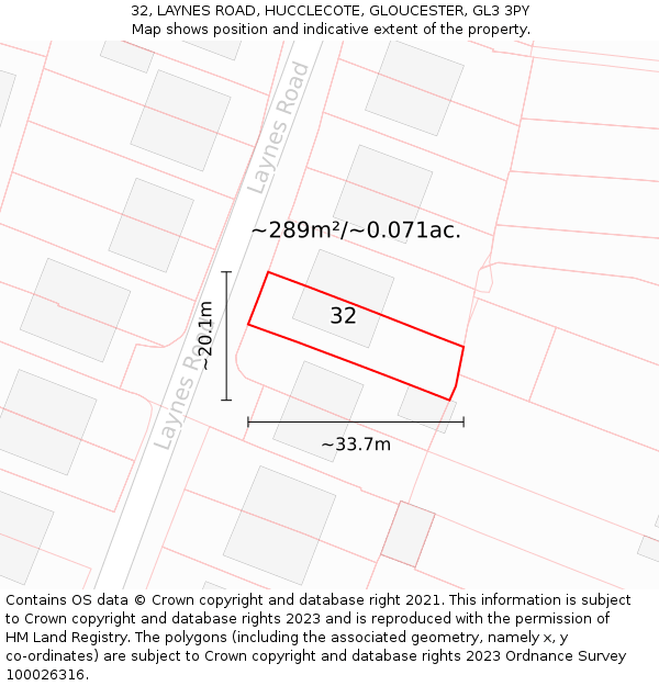 32, LAYNES ROAD, HUCCLECOTE, GLOUCESTER, GL3 3PY: Plot and title map