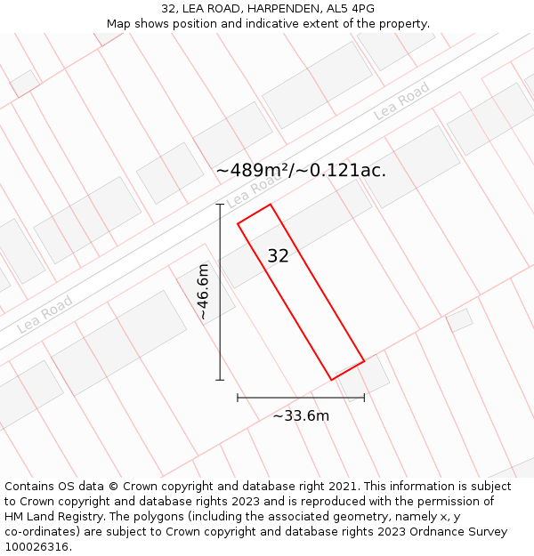 32, LEA ROAD, HARPENDEN, AL5 4PG: Plot and title map