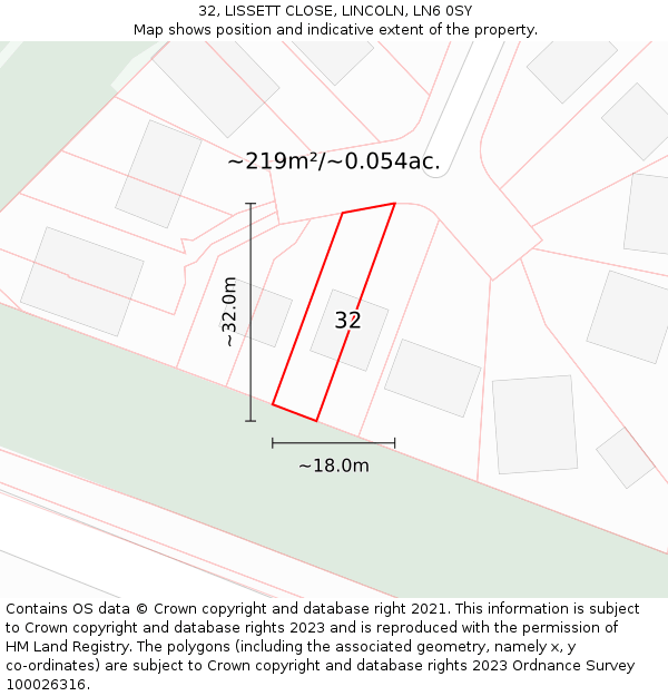 32, LISSETT CLOSE, LINCOLN, LN6 0SY: Plot and title map