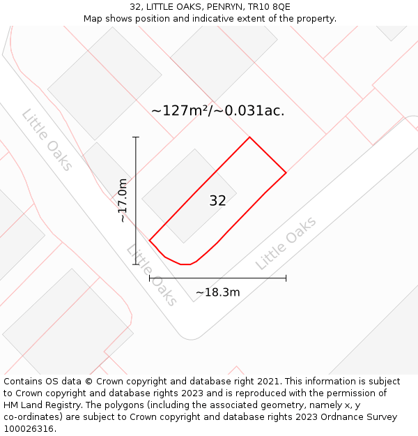 32, LITTLE OAKS, PENRYN, TR10 8QE: Plot and title map