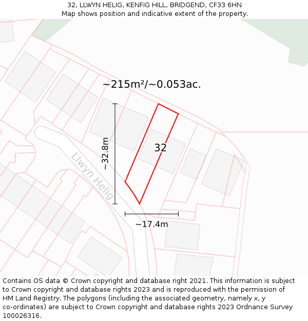 32, LLWYN HELIG, KENFIG HILL, BRIDGEND, CF33 6HN: Plot and title map