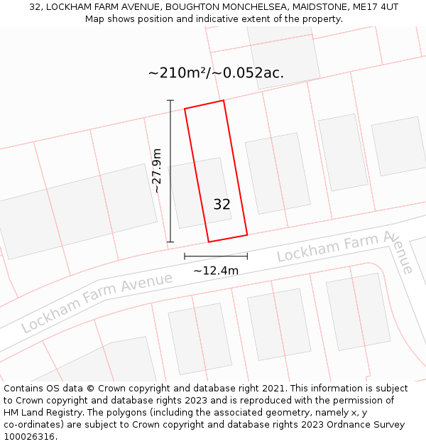 32, LOCKHAM FARM AVENUE, BOUGHTON MONCHELSEA, MAIDSTONE, ME17 4UT: Plot and title map