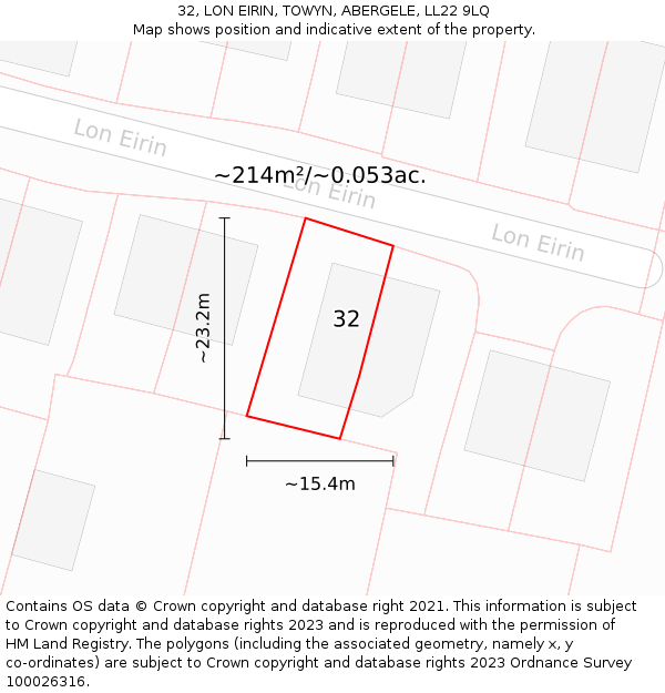 32, LON EIRIN, TOWYN, ABERGELE, LL22 9LQ: Plot and title map