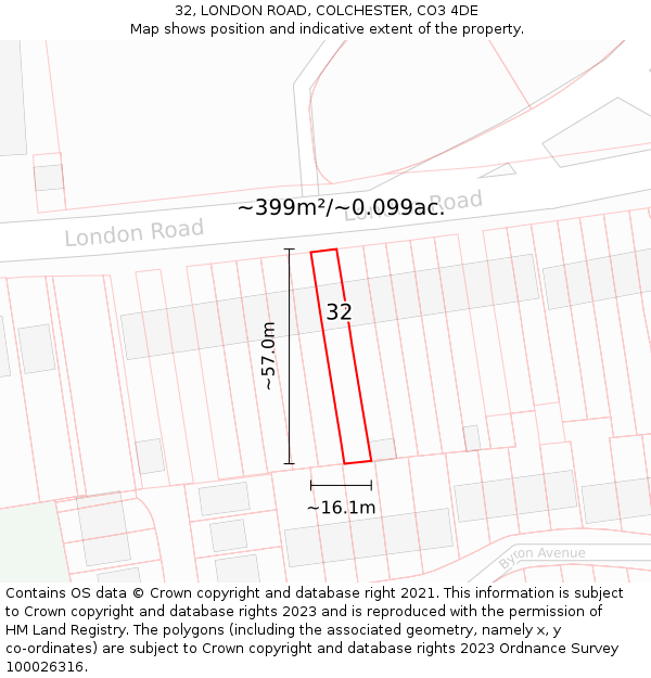 32, LONDON ROAD, COLCHESTER, CO3 4DE: Plot and title map