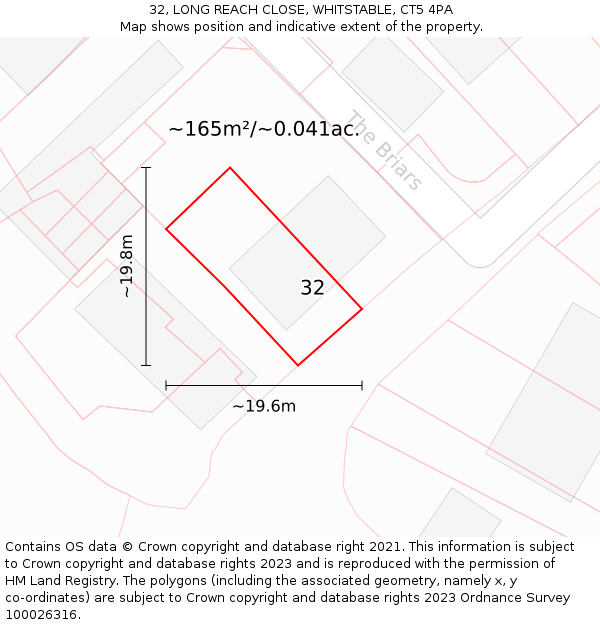 32, LONG REACH CLOSE, WHITSTABLE, CT5 4PA: Plot and title map