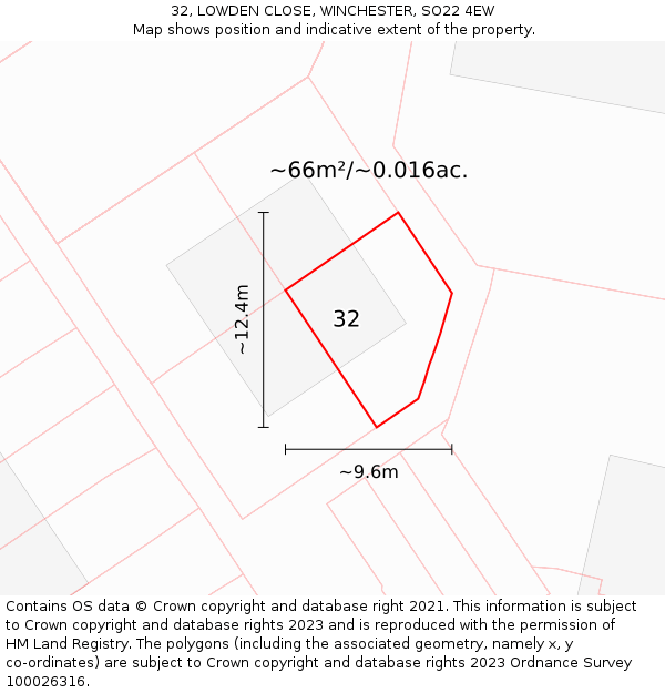 32, LOWDEN CLOSE, WINCHESTER, SO22 4EW: Plot and title map