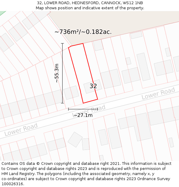 32, LOWER ROAD, HEDNESFORD, CANNOCK, WS12 1NB: Plot and title map