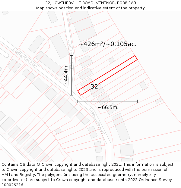 32, LOWTHERVILLE ROAD, VENTNOR, PO38 1AR: Plot and title map