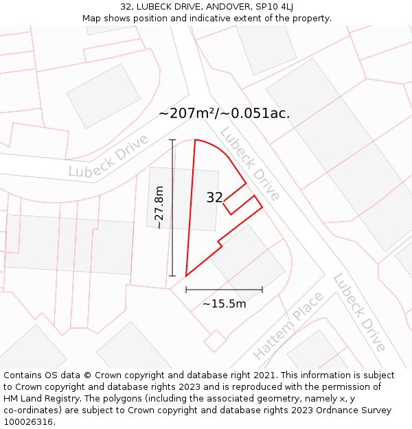 32, LUBECK DRIVE, ANDOVER, SP10 4LJ: Plot and title map