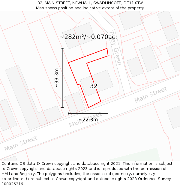 32, MAIN STREET, NEWHALL, SWADLINCOTE, DE11 0TW: Plot and title map