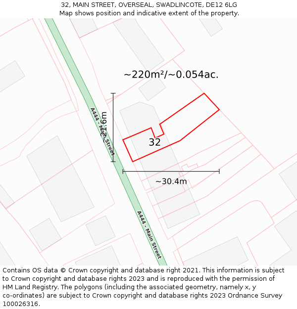 32, MAIN STREET, OVERSEAL, SWADLINCOTE, DE12 6LG: Plot and title map