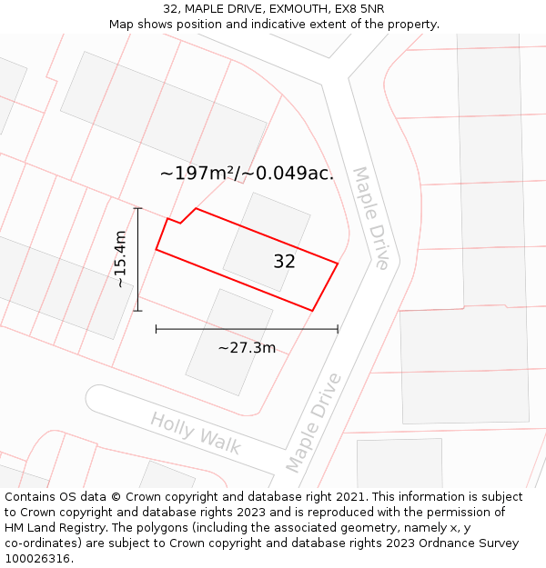 32, MAPLE DRIVE, EXMOUTH, EX8 5NR: Plot and title map