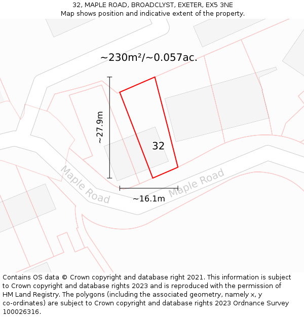 32, MAPLE ROAD, BROADCLYST, EXETER, EX5 3NE: Plot and title map