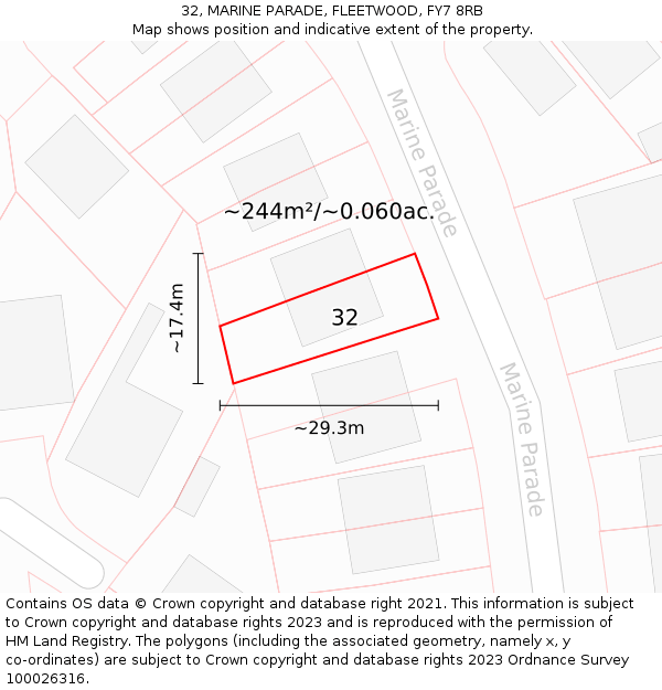 32, MARINE PARADE, FLEETWOOD, FY7 8RB: Plot and title map