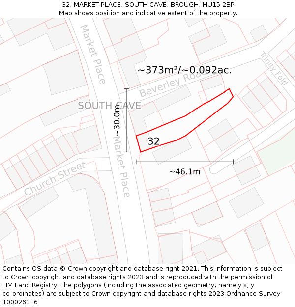 32, MARKET PLACE, SOUTH CAVE, BROUGH, HU15 2BP: Plot and title map
