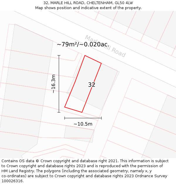 32, MARLE HILL ROAD, CHELTENHAM, GL50 4LW: Plot and title map