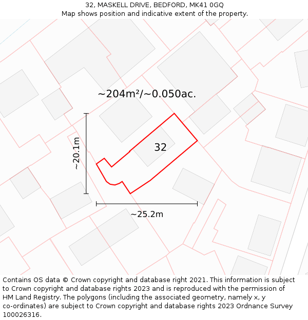 32, MASKELL DRIVE, BEDFORD, MK41 0GQ: Plot and title map