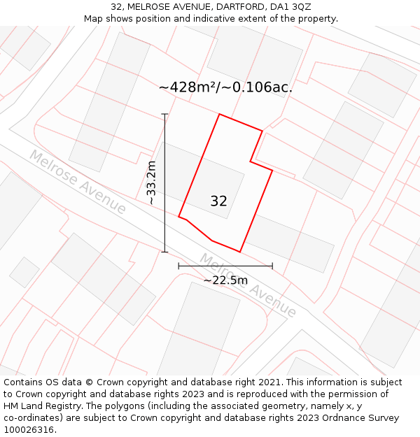 32, MELROSE AVENUE, DARTFORD, DA1 3QZ: Plot and title map