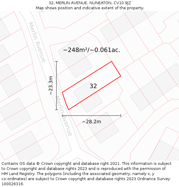 32, MERLIN AVENUE, NUNEATON, CV10 9JZ: Plot and title map