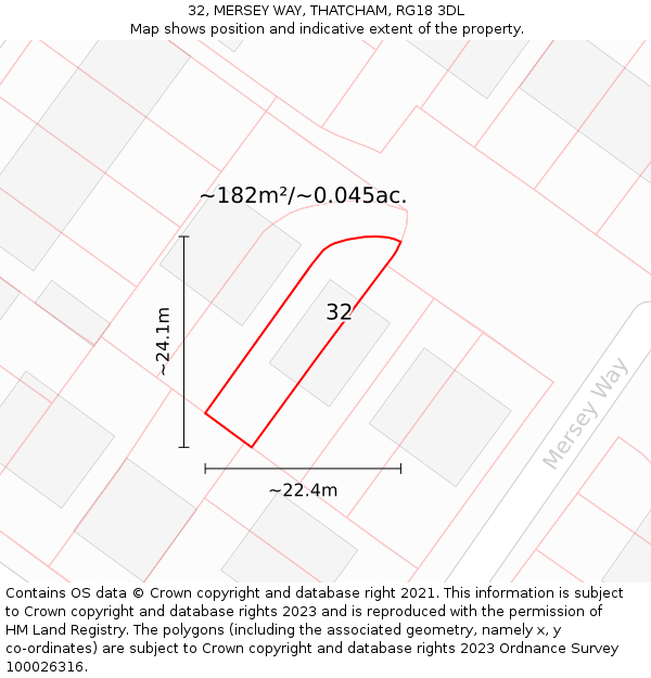 32, MERSEY WAY, THATCHAM, RG18 3DL: Plot and title map