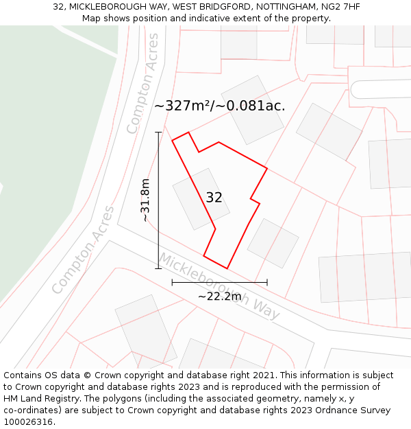 32, MICKLEBOROUGH WAY, WEST BRIDGFORD, NOTTINGHAM, NG2 7HF: Plot and title map