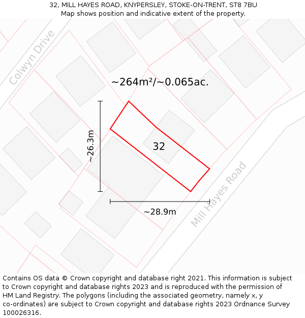 32, MILL HAYES ROAD, KNYPERSLEY, STOKE-ON-TRENT, ST8 7BU: Plot and title map