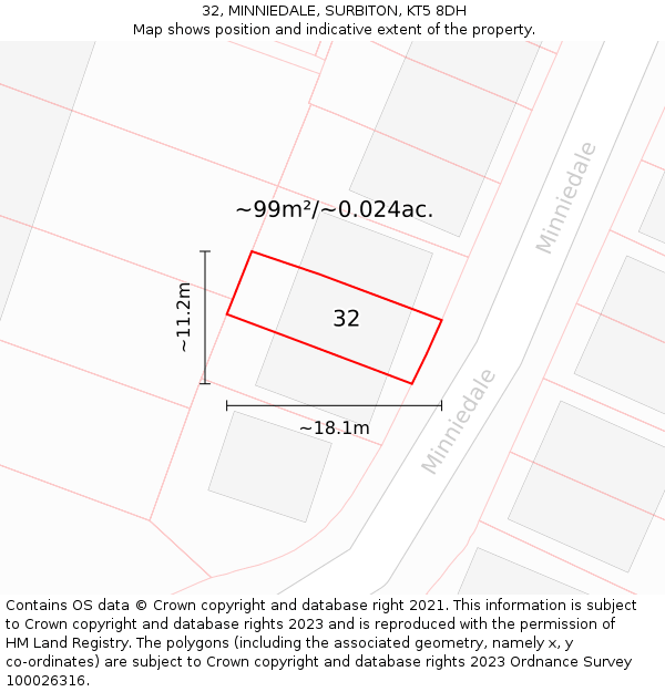 32, MINNIEDALE, SURBITON, KT5 8DH: Plot and title map