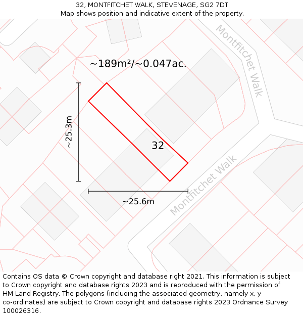 32, MONTFITCHET WALK, STEVENAGE, SG2 7DT: Plot and title map