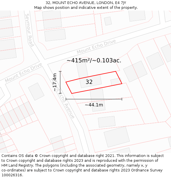 32, MOUNT ECHO AVENUE, LONDON, E4 7JY: Plot and title map