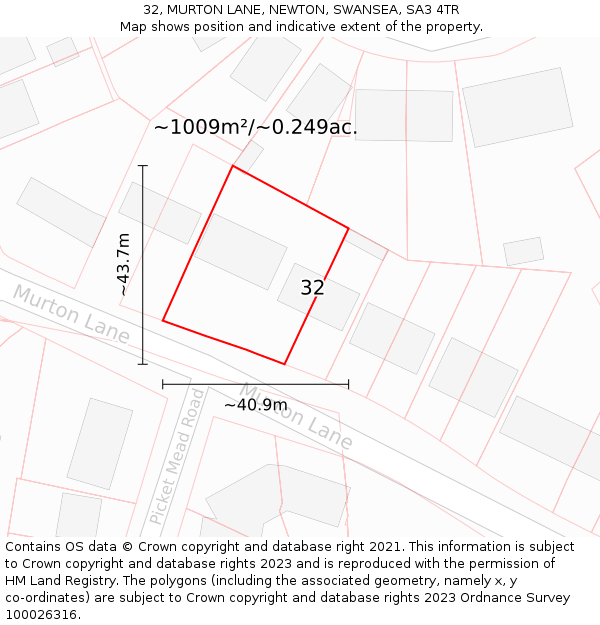 32, MURTON LANE, NEWTON, SWANSEA, SA3 4TR: Plot and title map