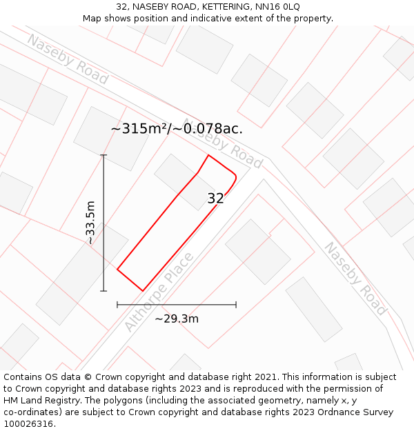 32, NASEBY ROAD, KETTERING, NN16 0LQ: Plot and title map