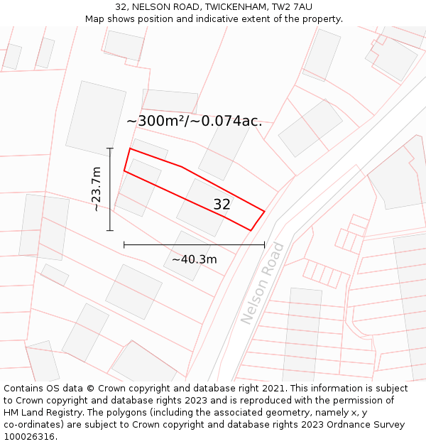 32, NELSON ROAD, TWICKENHAM, TW2 7AU: Plot and title map