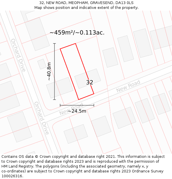 32, NEW ROAD, MEOPHAM, GRAVESEND, DA13 0LS: Plot and title map