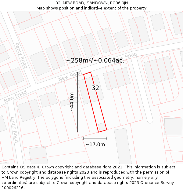 32, NEW ROAD, SANDOWN, PO36 9JN: Plot and title map