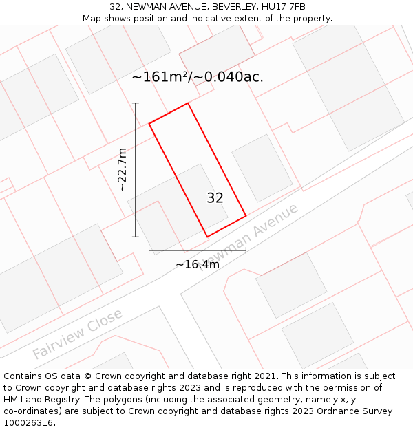 32, NEWMAN AVENUE, BEVERLEY, HU17 7FB: Plot and title map