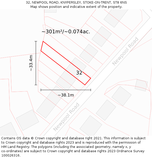 32, NEWPOOL ROAD, KNYPERSLEY, STOKE-ON-TRENT, ST8 6NS: Plot and title map