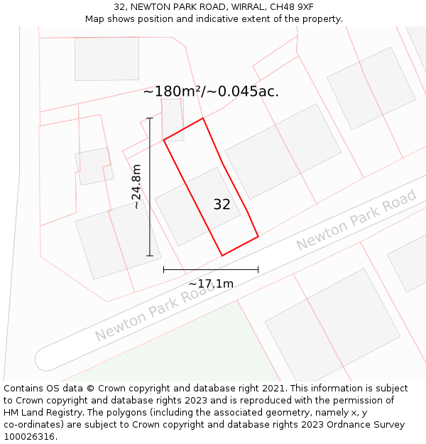 32, NEWTON PARK ROAD, WIRRAL, CH48 9XF: Plot and title map