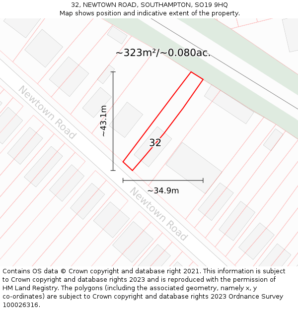 32, NEWTOWN ROAD, SOUTHAMPTON, SO19 9HQ: Plot and title map