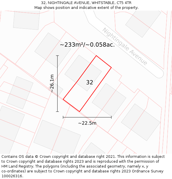 32, NIGHTINGALE AVENUE, WHITSTABLE, CT5 4TR: Plot and title map