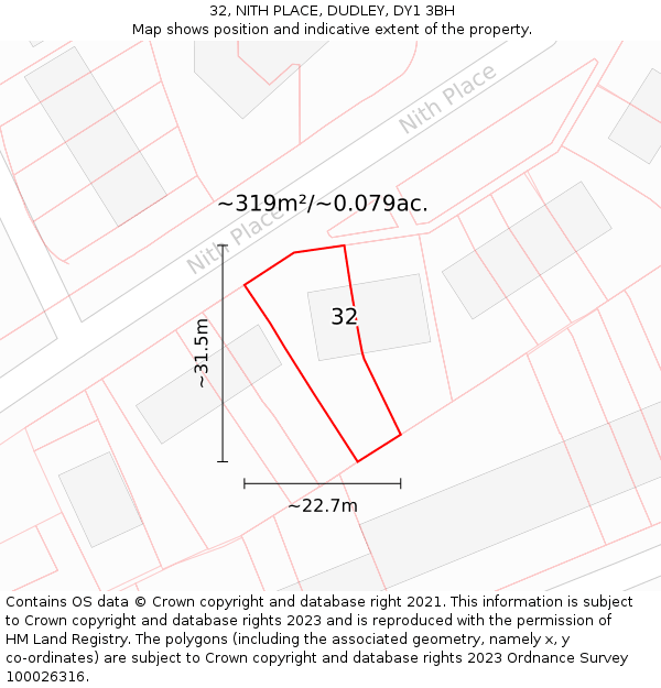 32, NITH PLACE, DUDLEY, DY1 3BH: Plot and title map