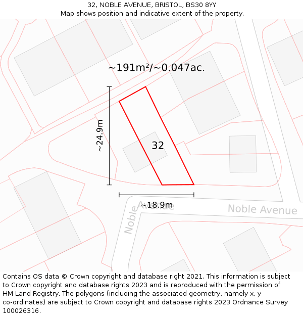 32, NOBLE AVENUE, BRISTOL, BS30 8YY: Plot and title map