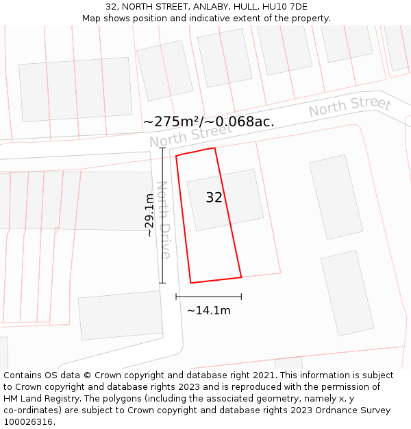 32, NORTH STREET, ANLABY, HULL, HU10 7DE: Plot and title map