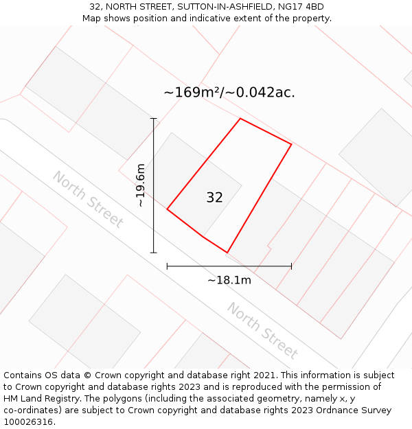 32, NORTH STREET, SUTTON-IN-ASHFIELD, NG17 4BD: Plot and title map