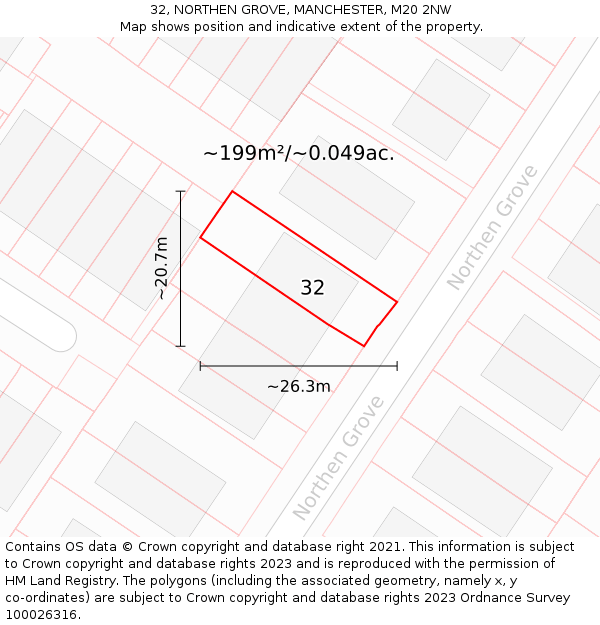 32, NORTHEN GROVE, MANCHESTER, M20 2NW: Plot and title map