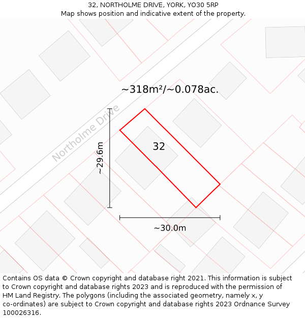 32, NORTHOLME DRIVE, YORK, YO30 5RP: Plot and title map