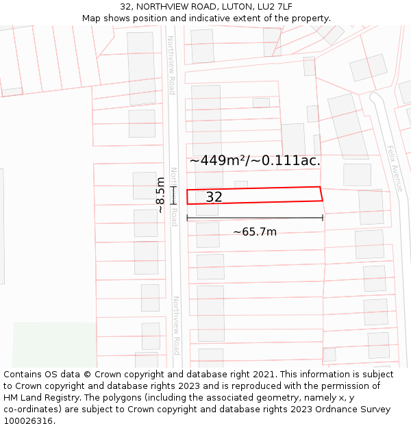 32, NORTHVIEW ROAD, LUTON, LU2 7LF: Plot and title map