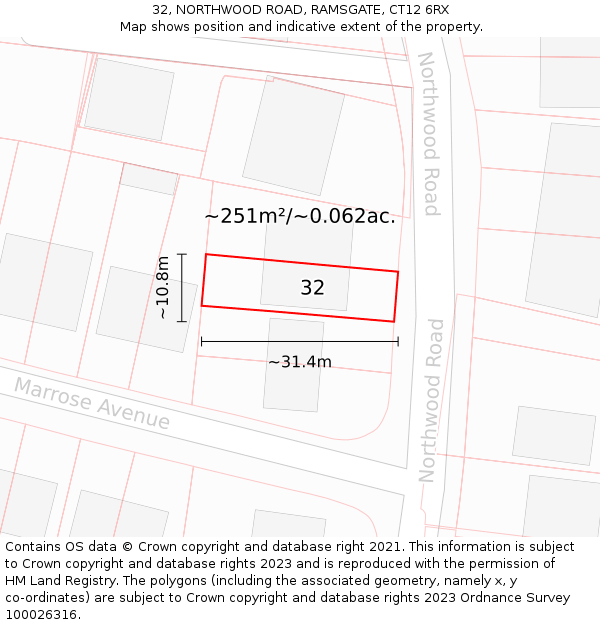 32, NORTHWOOD ROAD, RAMSGATE, CT12 6RX: Plot and title map