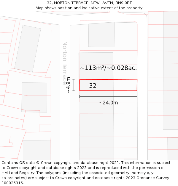 32, NORTON TERRACE, NEWHAVEN, BN9 0BT: Plot and title map